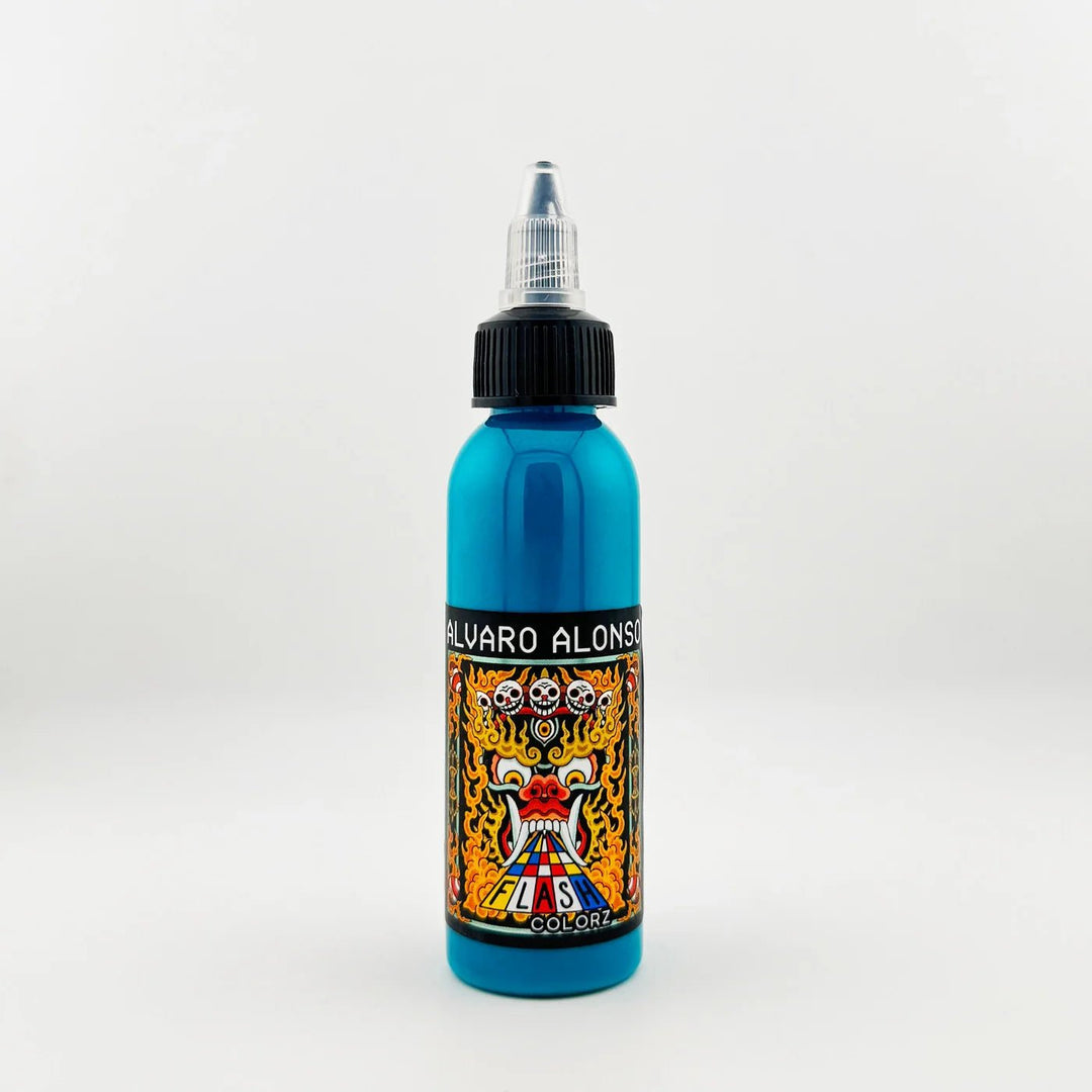Bottle of Flash Colorz Alvaro Alonso Astral Blue in a white background