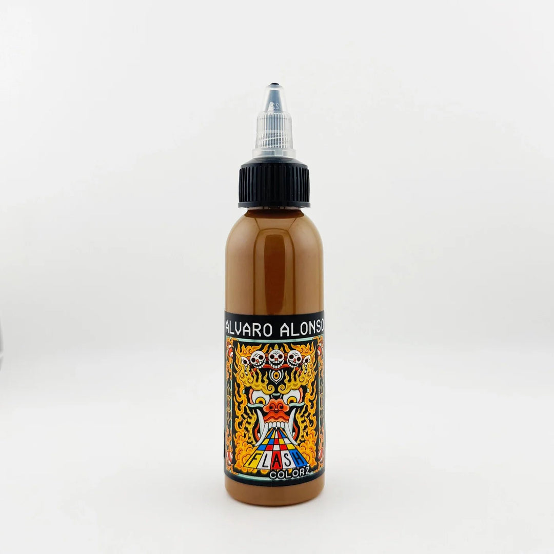 Bottle of Flash Colorz Alvaro Alonso Coffee Brown in a white background