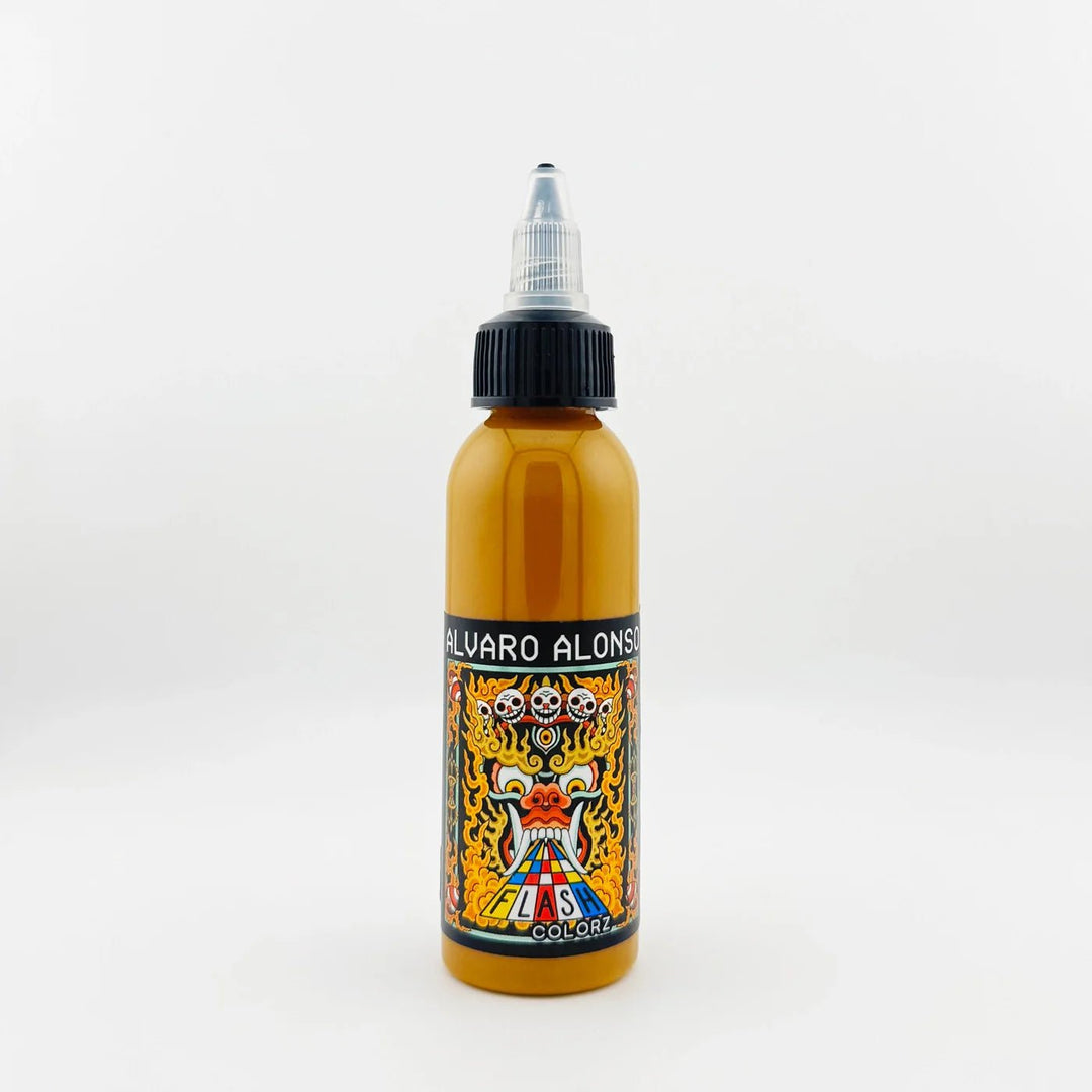 Bottle of Flash Colorz Alvaro Alonso Funky Ochre in a white background