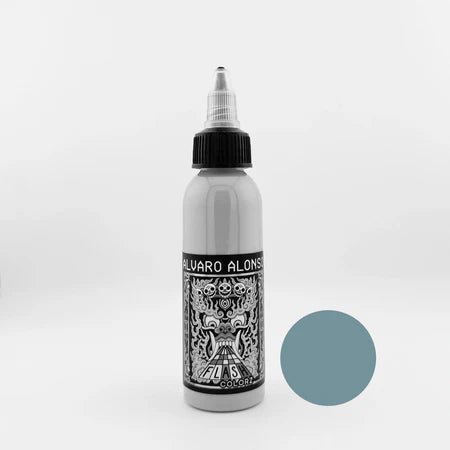 Bottle of Grey ink on a white background with a grey color swatch